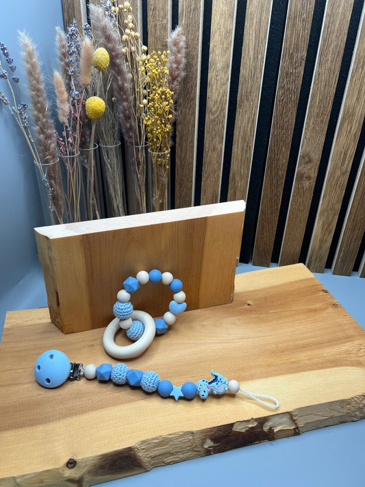Schnullerkette mit Holz,Häckel,Silikonkugeln,Greifling,Handgemachtes BabySet ,Geschenk zur Geburt,Babyshower