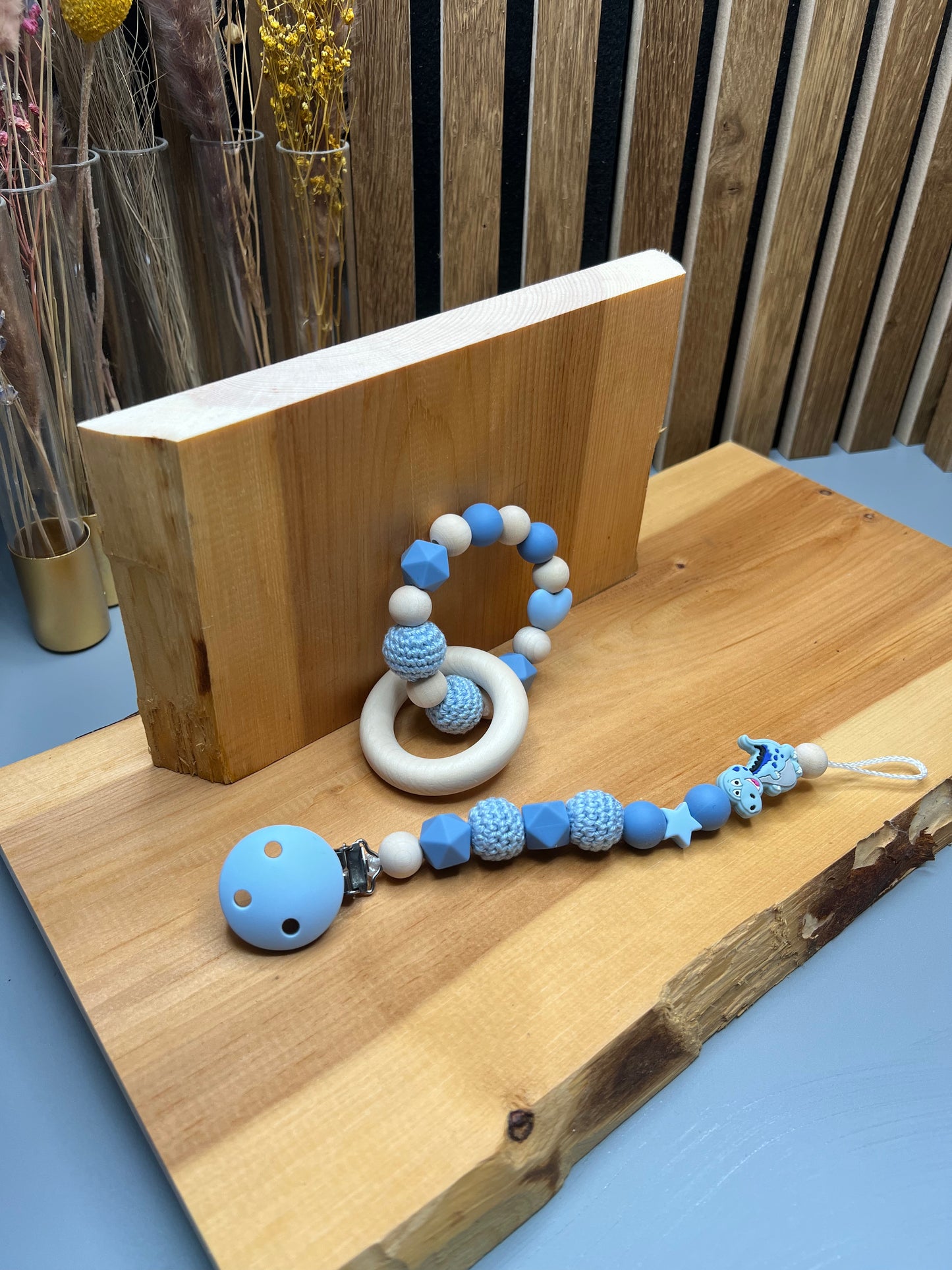 Schnullerkette mit Holz,Häckel,Silikonkugeln,Greifling,Handgemachtes BabySet ,Geschenk zur Geburt,Babyshower